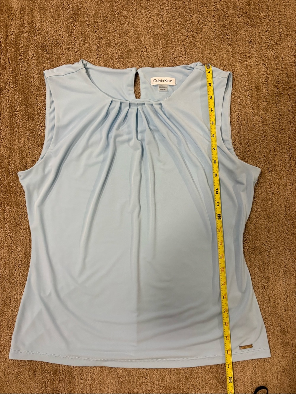 Calvin Klein Pale Blue Pleated Sleeveless Blouse - Picture 5 of 6